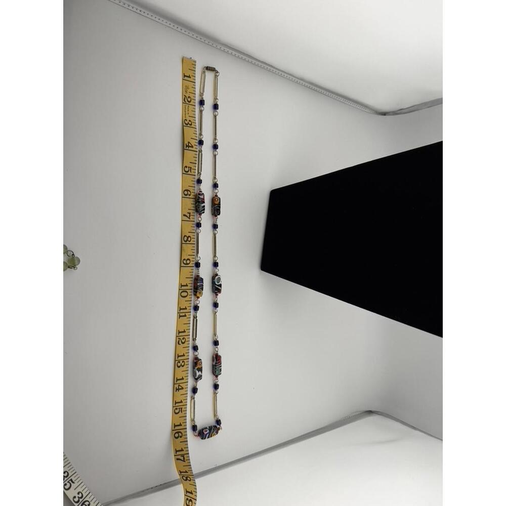 Art Deco Millefiori-Murano Glass Tube Bead Necklace| Gold Bar | Colorful - Picture 5 of 9